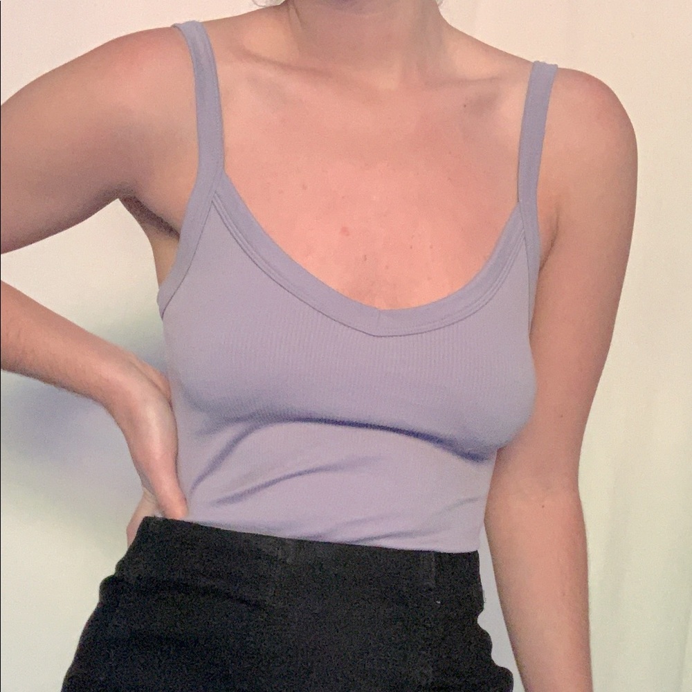 Light Purple Ribbed Tank Bodysuit
